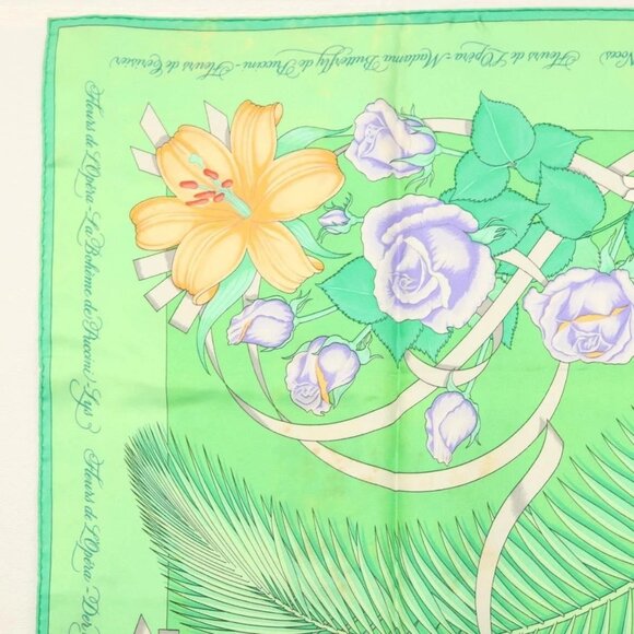 Share HERMES Carre 90 Scarf ""Fleurs de L'Opera"" Silk Green Auth ki5895 - Picture 2 of 16